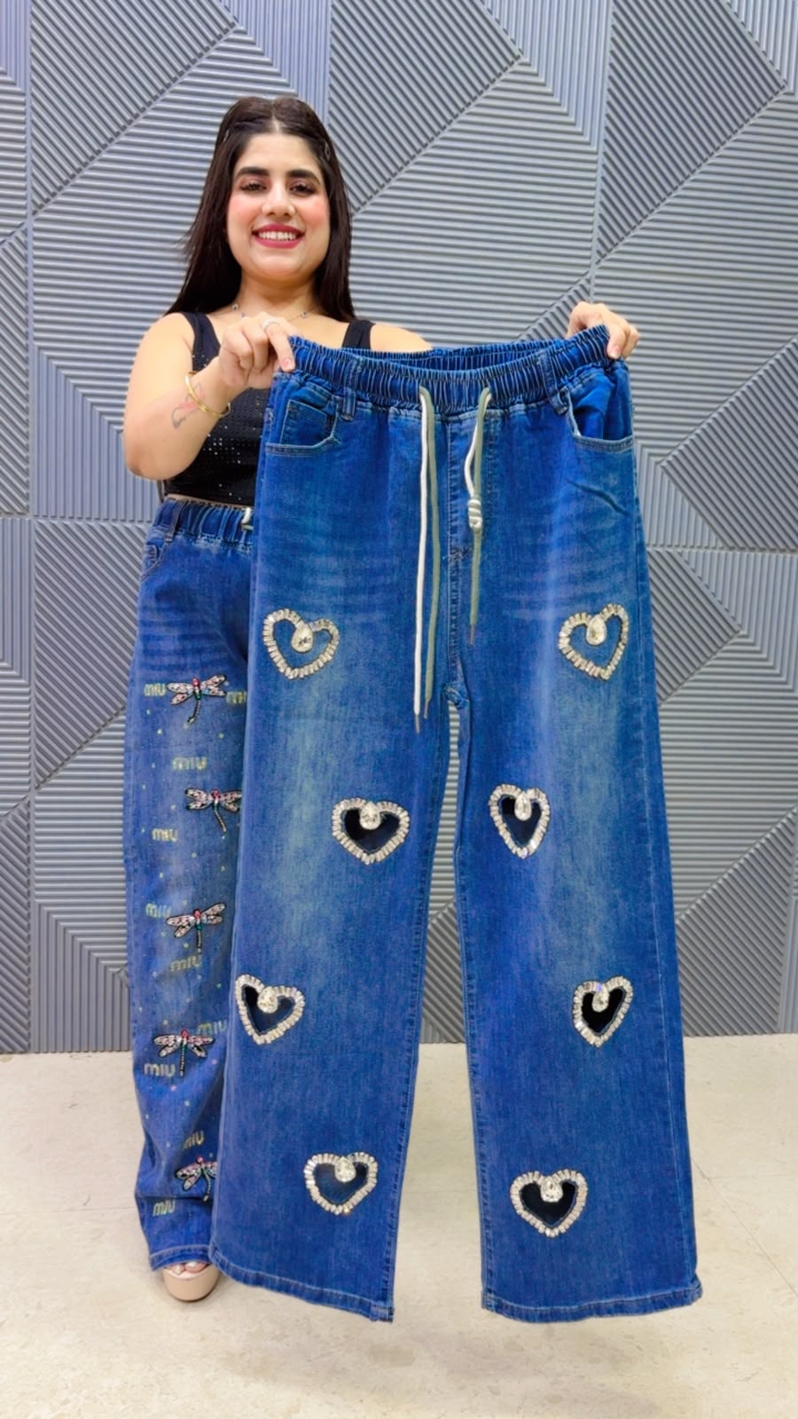 BEAUTIFUL HEART PRINTED DESIGN DENIM BOTTOM GGR5250 Girls Glitters