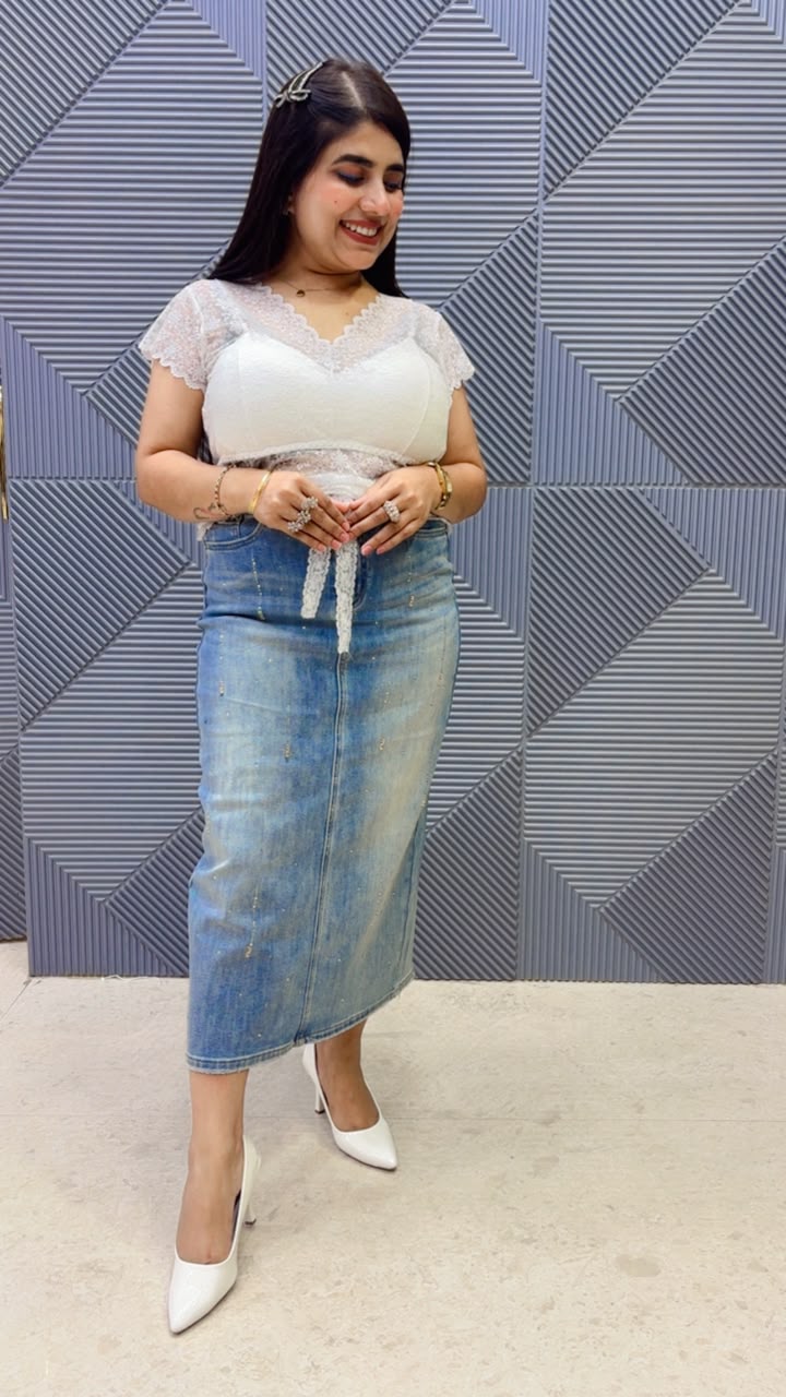 BEAUTIFUL IMPORTED DENIM SKIRT WITH BELT GGR5200 Girls Glitters
