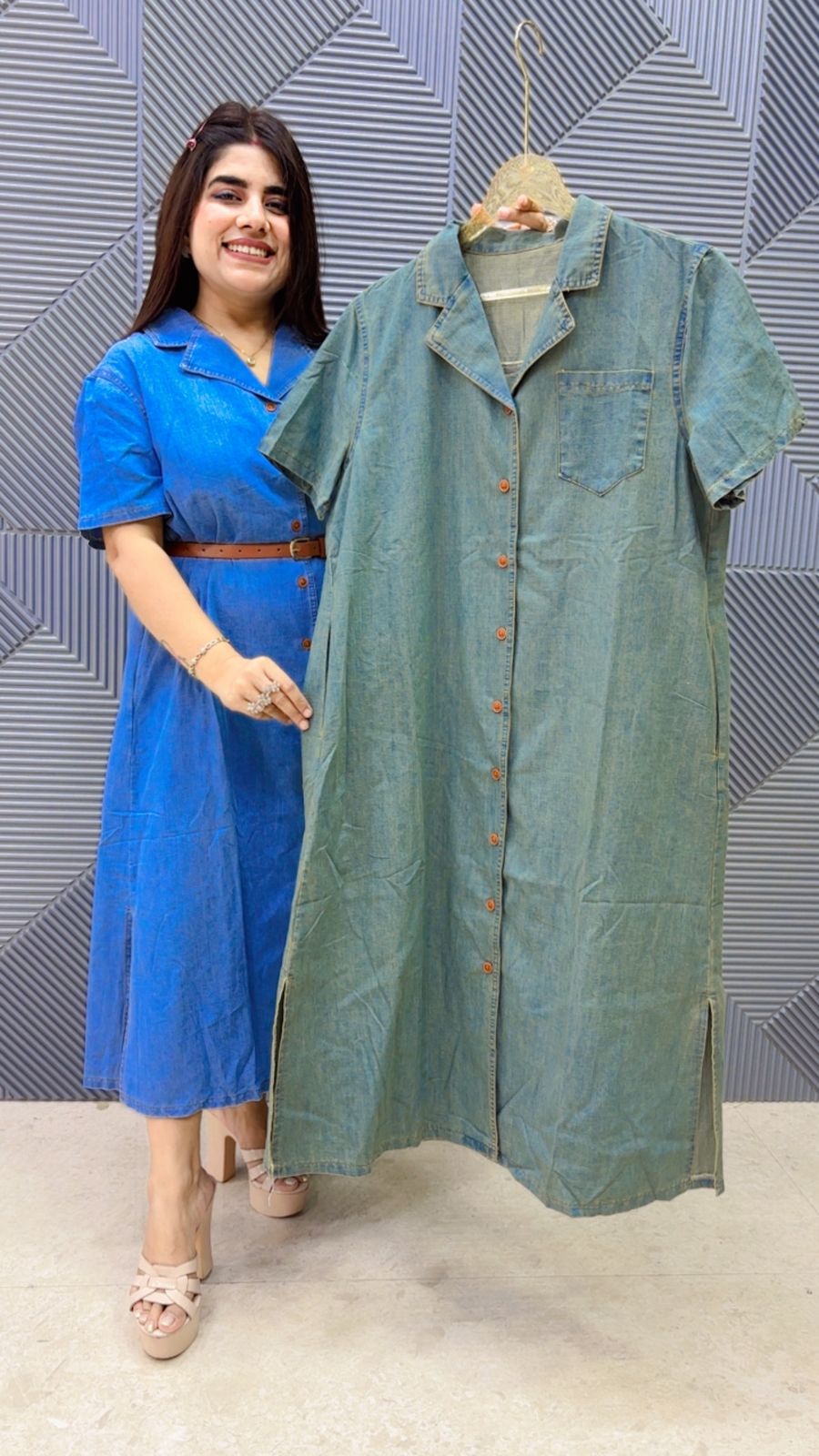 BEAUTIFUL DENIM DRESS WITH BELT GGR5139 Girls Glitters