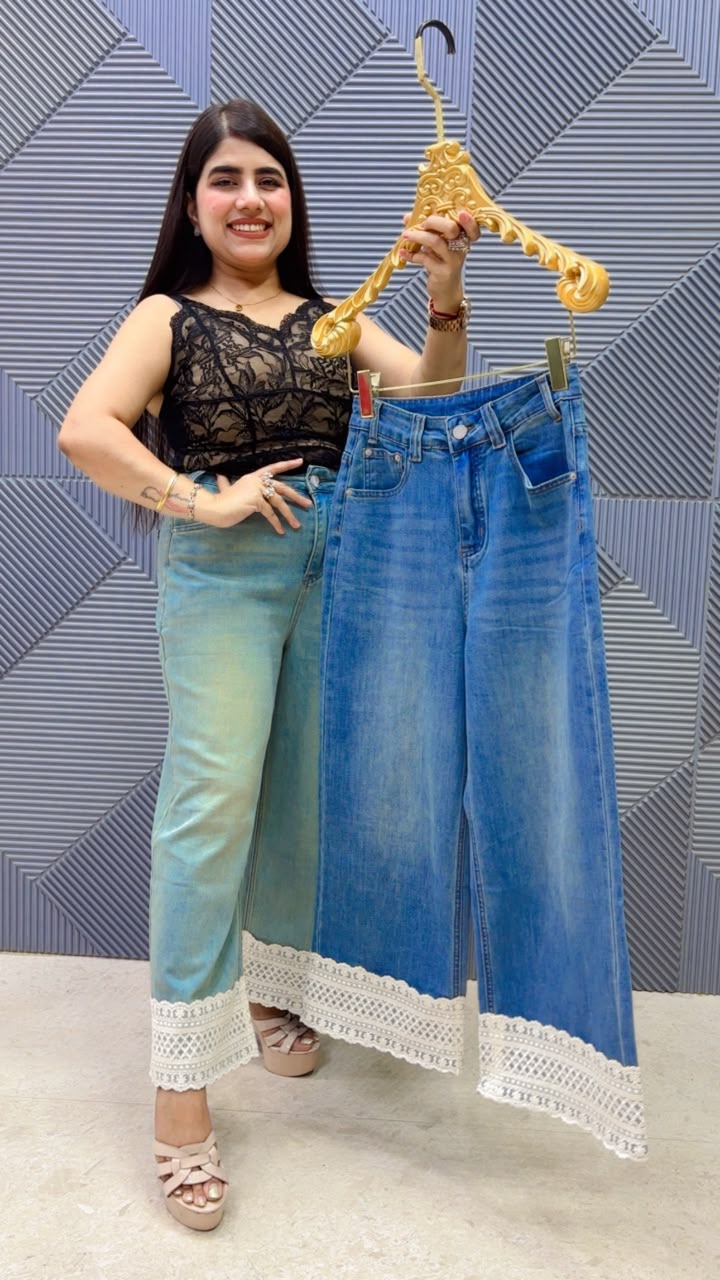 BEAUTIFUL JEANS WTH EMBROIDERED LACE WORK GGR5187 Girls Glitters