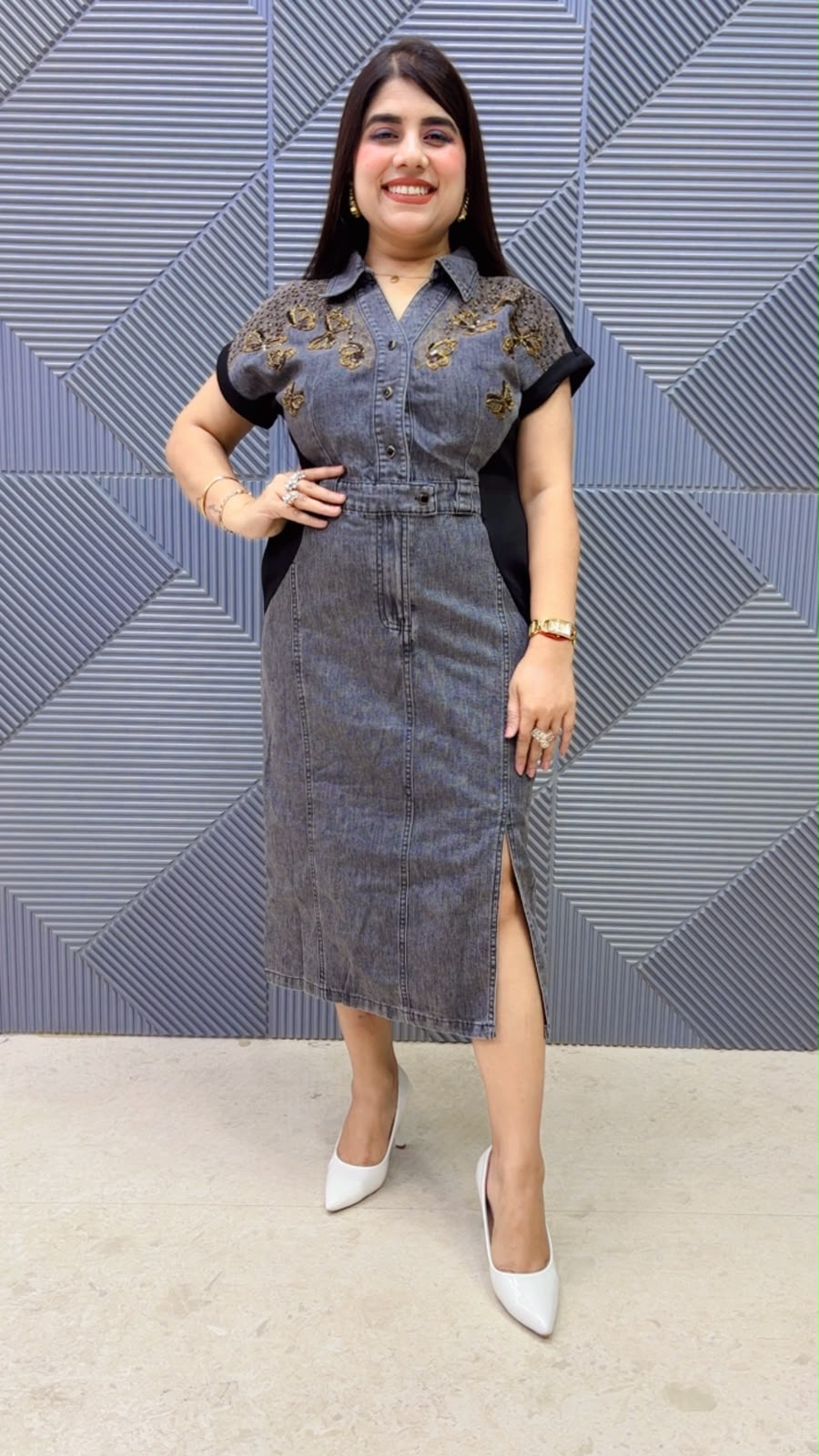 BEAUTIFUL DENIM DRESS LYCRA WORK GGR5210 Girls Glitters