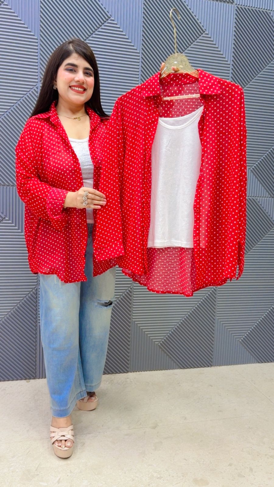 BEAUTIFUL POLKA SHIRT WIYH INNER GGR5171 Girls Glitters