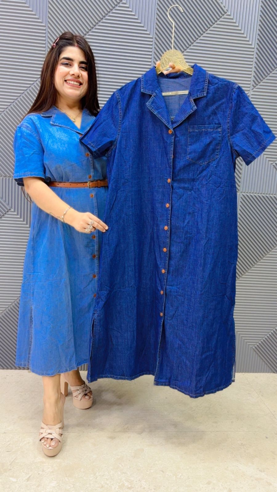 BEAUTIFUL DENIM DRESS WITH BELT GGR5139 Girls Glitters