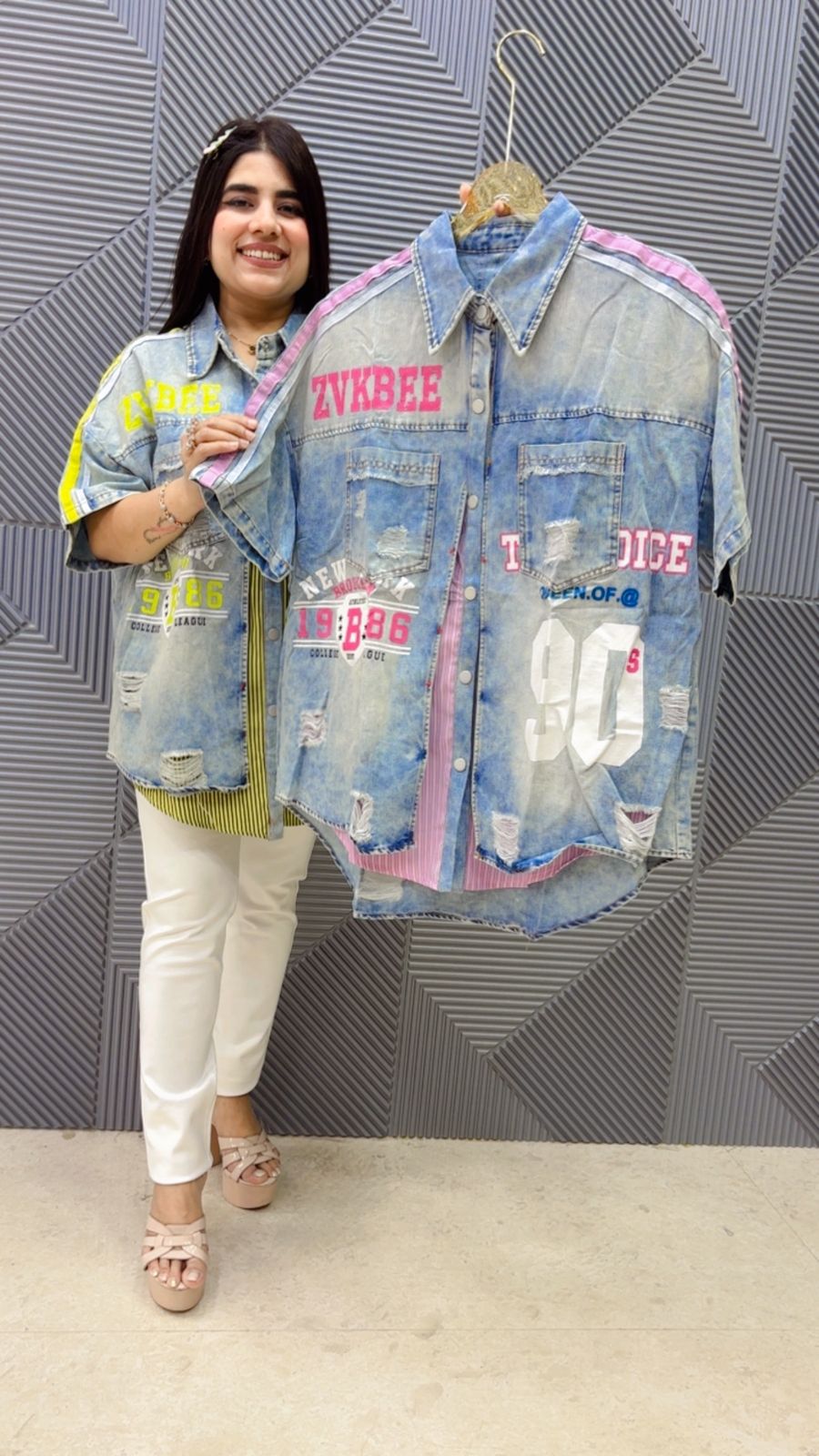 BEAUTIFUL DENIM DUBBLE SHIRT GGR5120 Girls Glitters