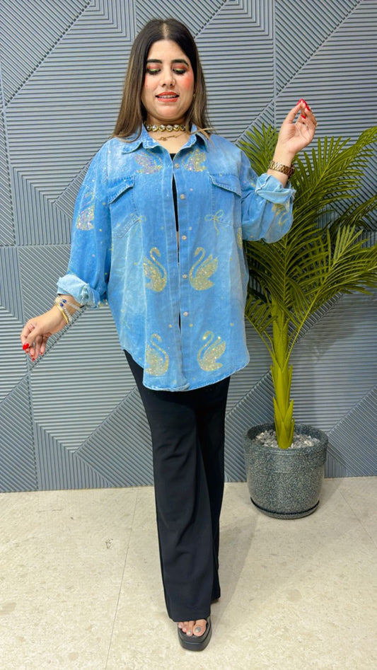 Beautiful Denim Cotton Top With Swarovski Work GGR1118