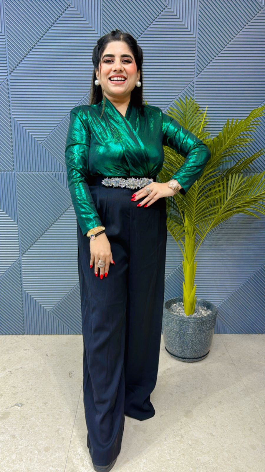 Beautiful Partywear Jumpsuit With Belt GGR1081