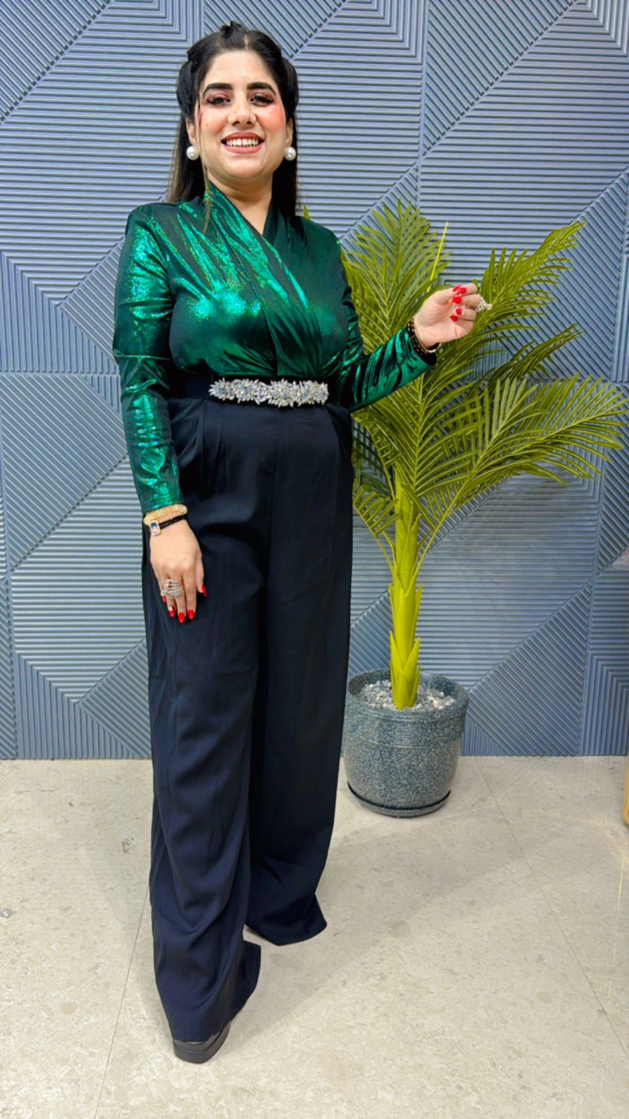 Beautiful Partywear Jumpsuit With Belt GGR1081