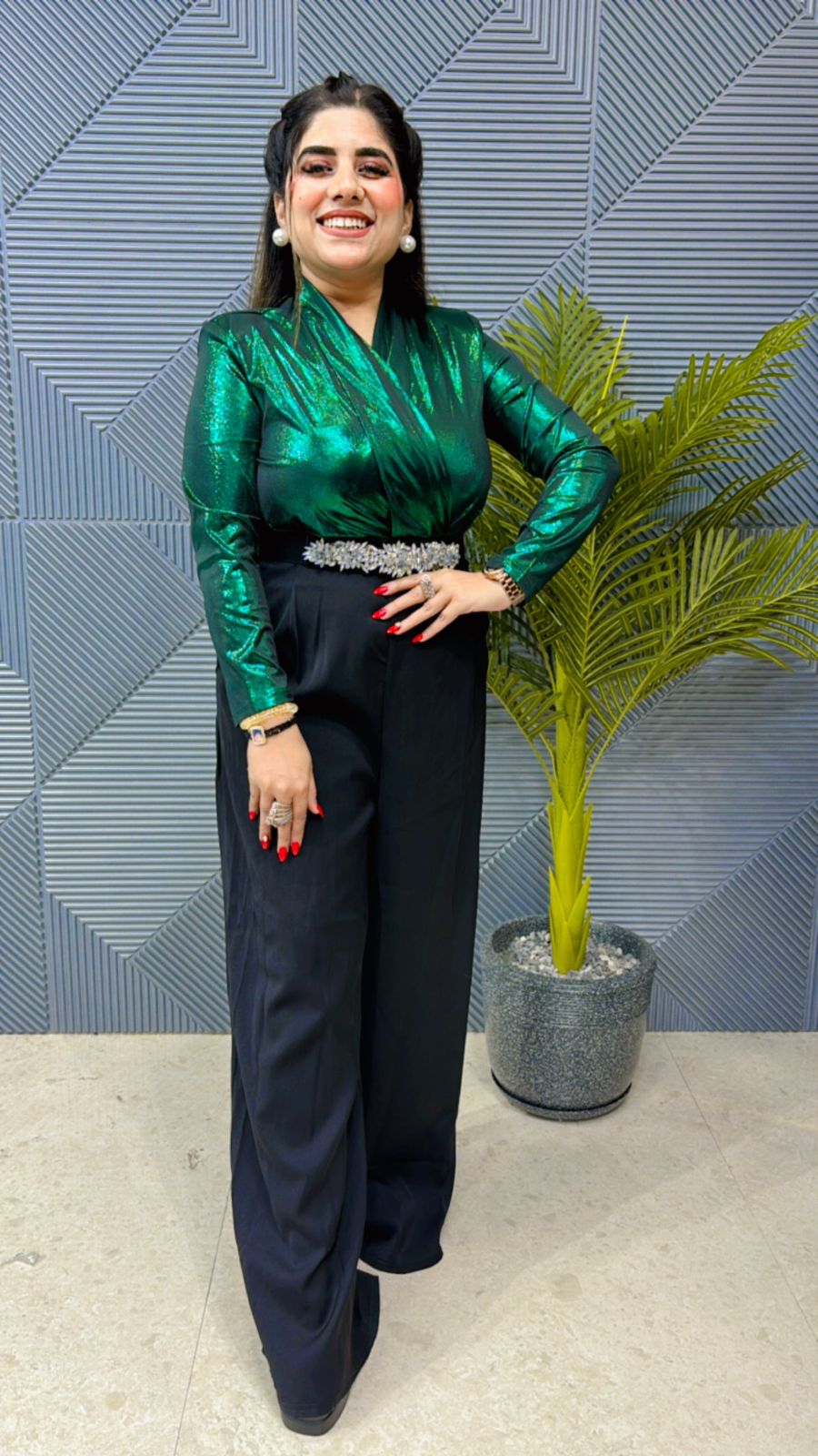 Beautiful Partywear Jumpsuit With Belt GGR1081
