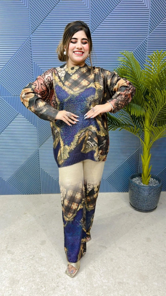 Beautiful Pashmina Cord Set With Swarovski Work GGR739