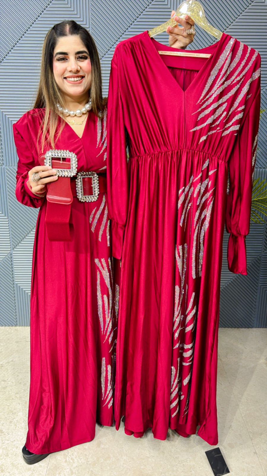 Beautiful Premium Partywear Dress With Belt GGR1026