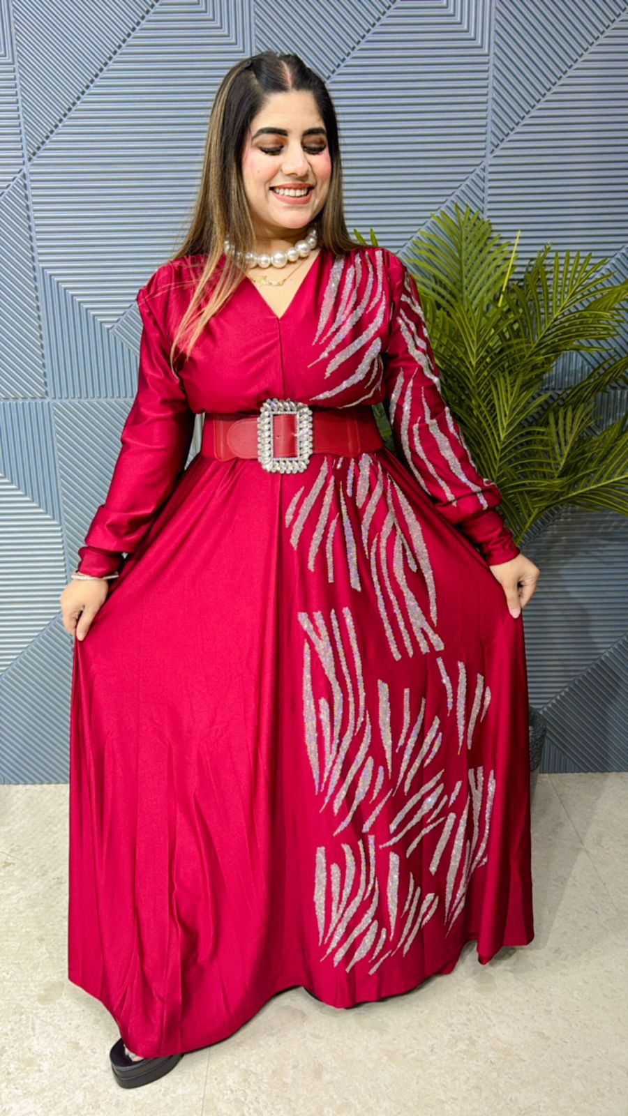 Beautiful Premium Partywear Dress With Belt GGR1026