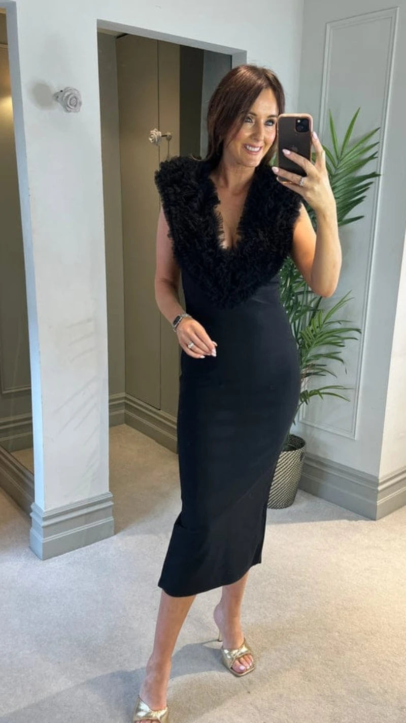 Beautiful Premium Quality Dress With Furr Neck GGR675