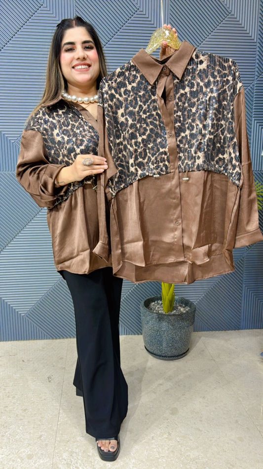 Beautiful Premium Satin Leopard Top GGR1023