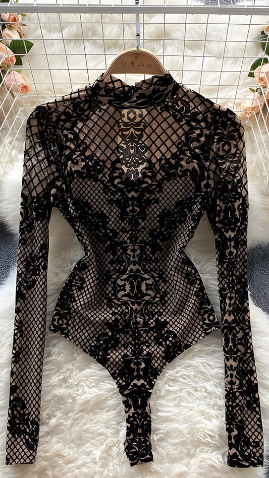 Body Suit With Net Fabric GGR037