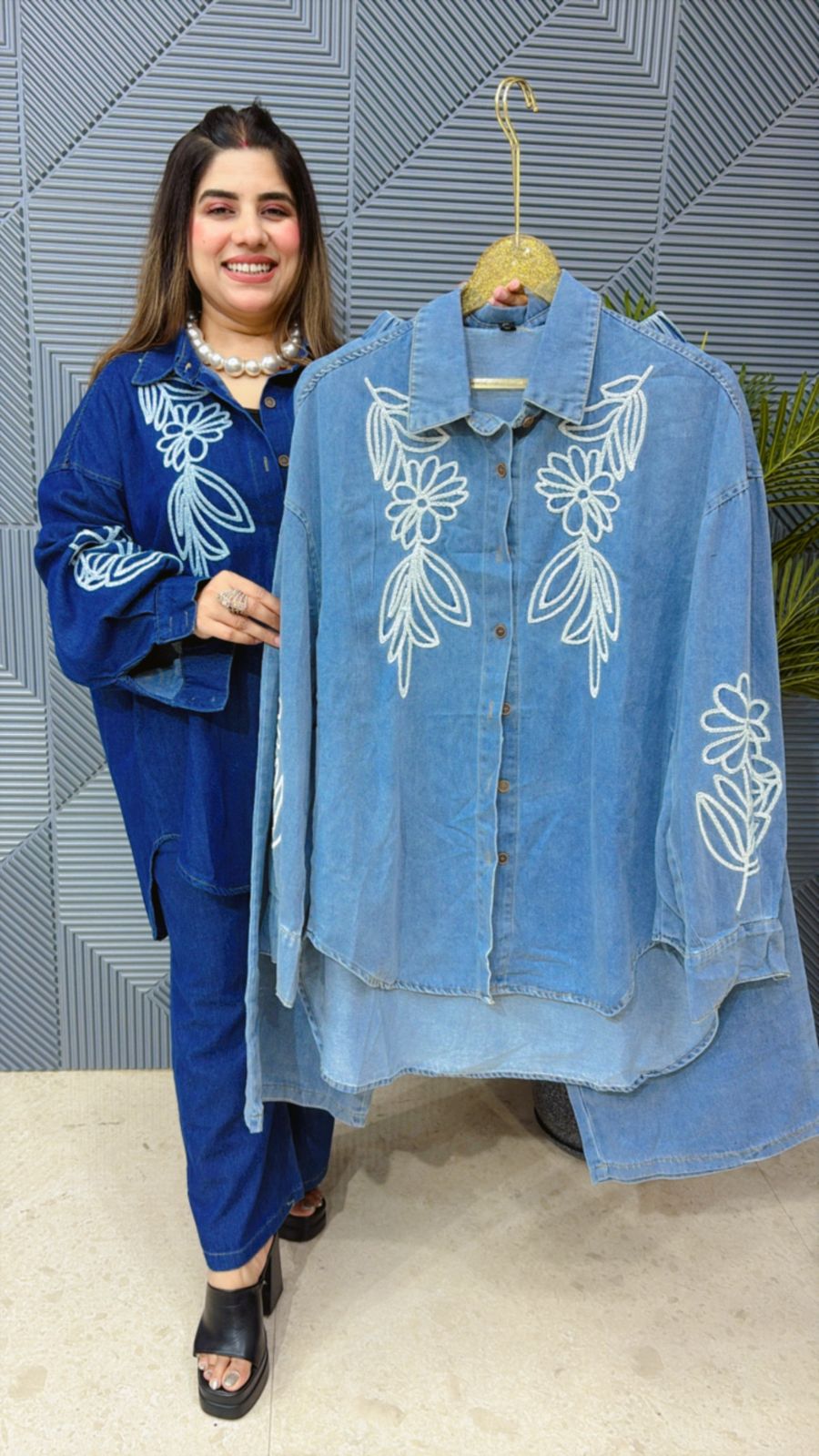 Cotton denim corset With Beautiful Embroidery GGR1276