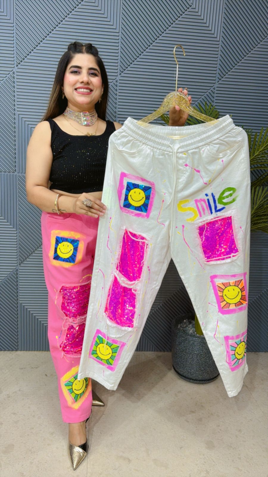 Cute Denim Bottom With Work GGR1326