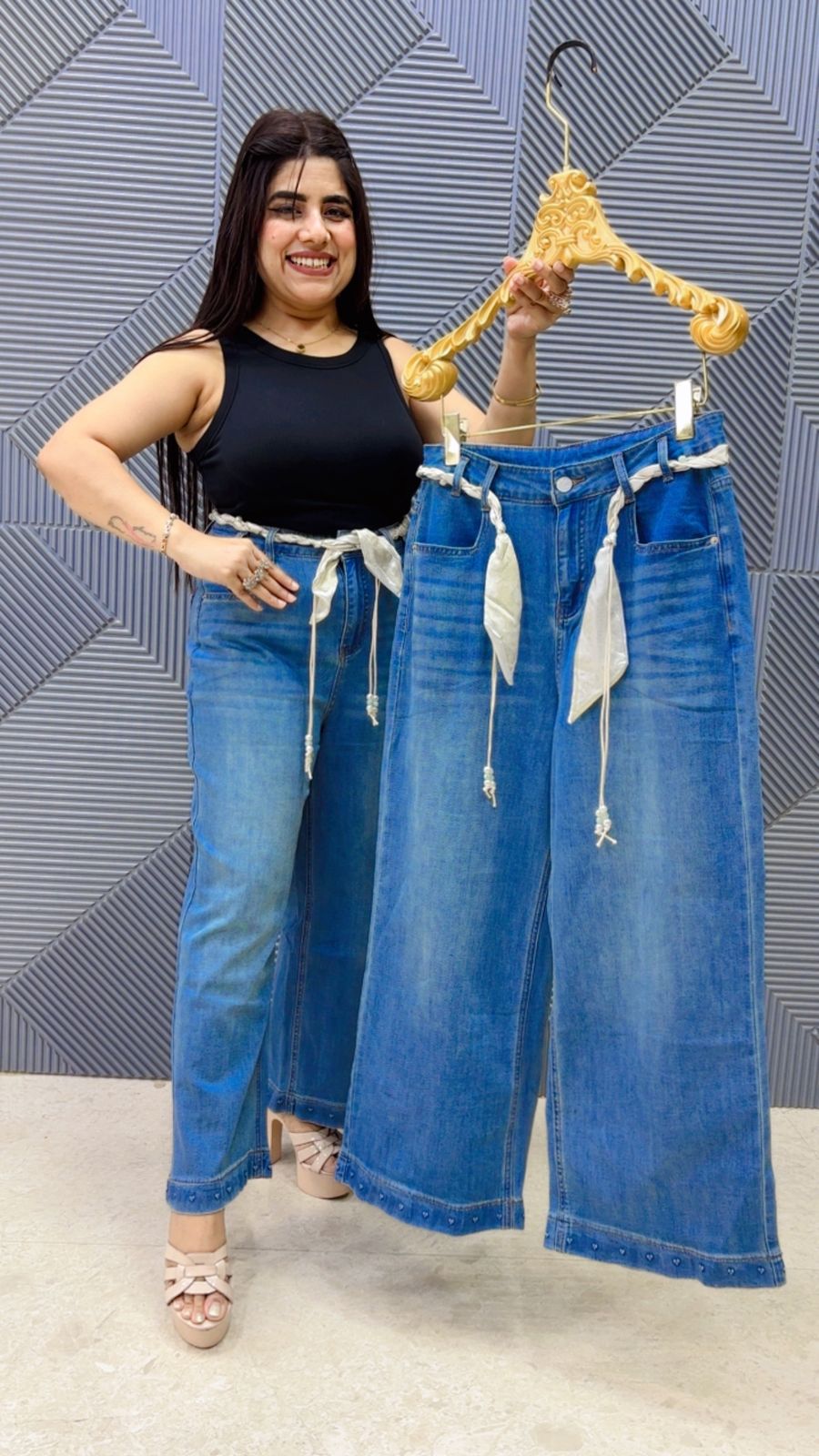 BEAUTIFUL IMPORTED DENIM JEANS WITH BELT GGR5129 Girls Glitters