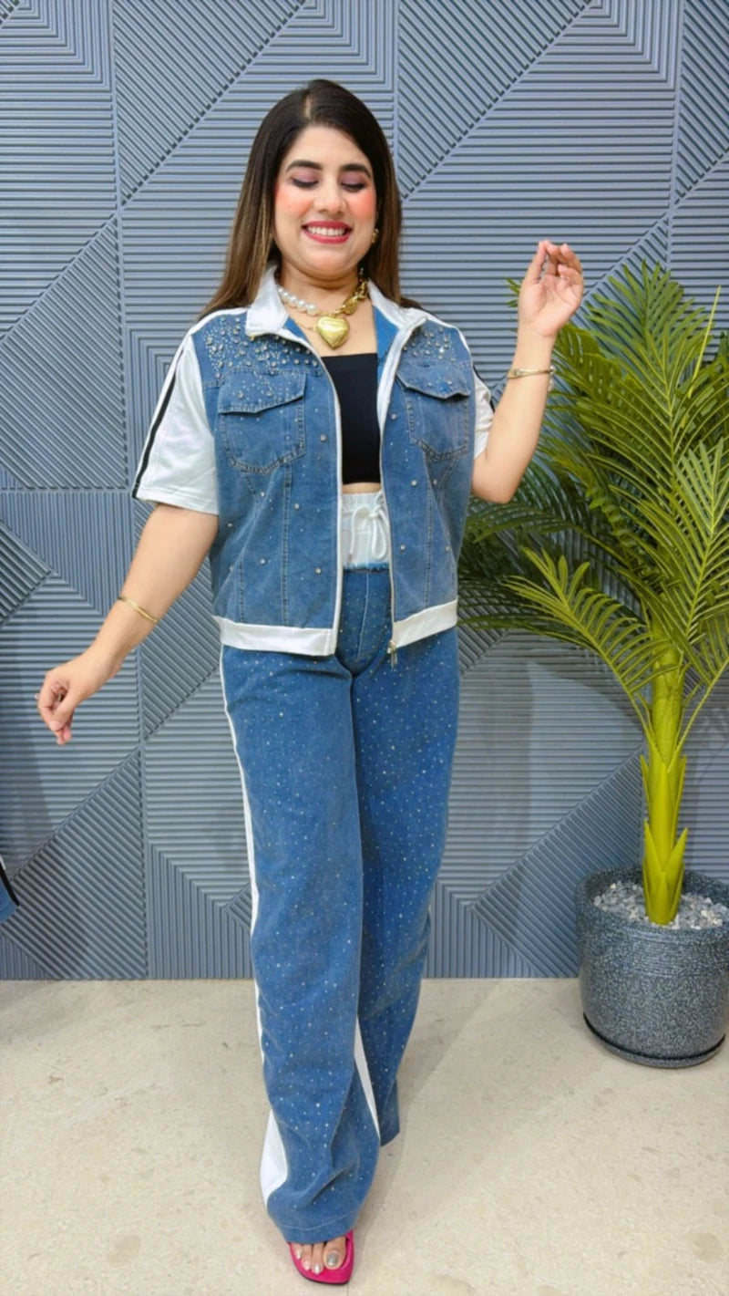 BEAUTIFUL DENIM SIROSKI CORD SET GGR1347