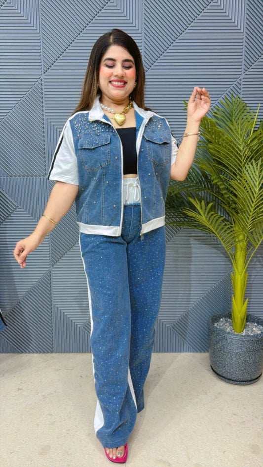 BEAUTIFUL DENIM SIROSKI CORD SET GGR1347