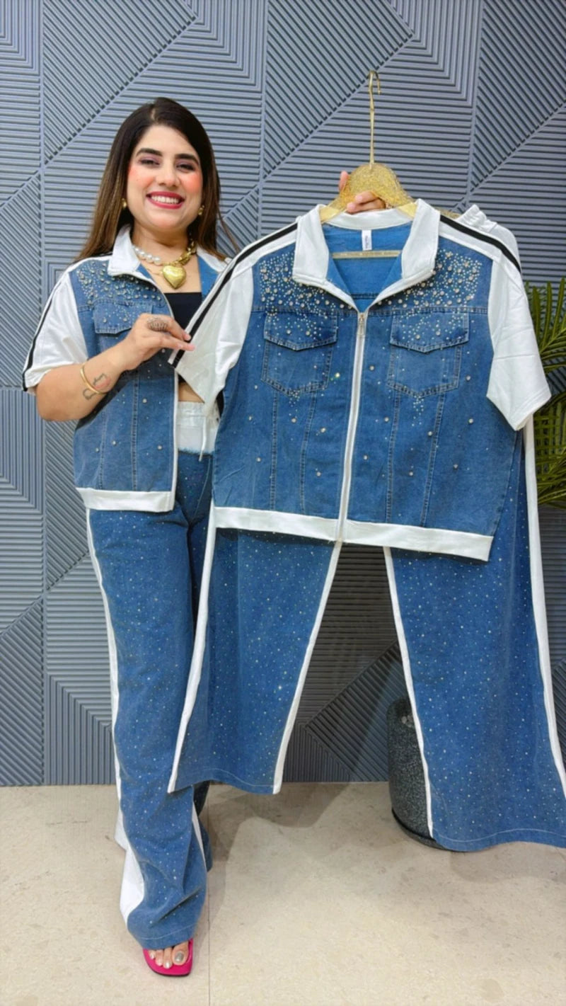 BEAUTIFUL DENIM SIROSKI CORD SET GGR1347