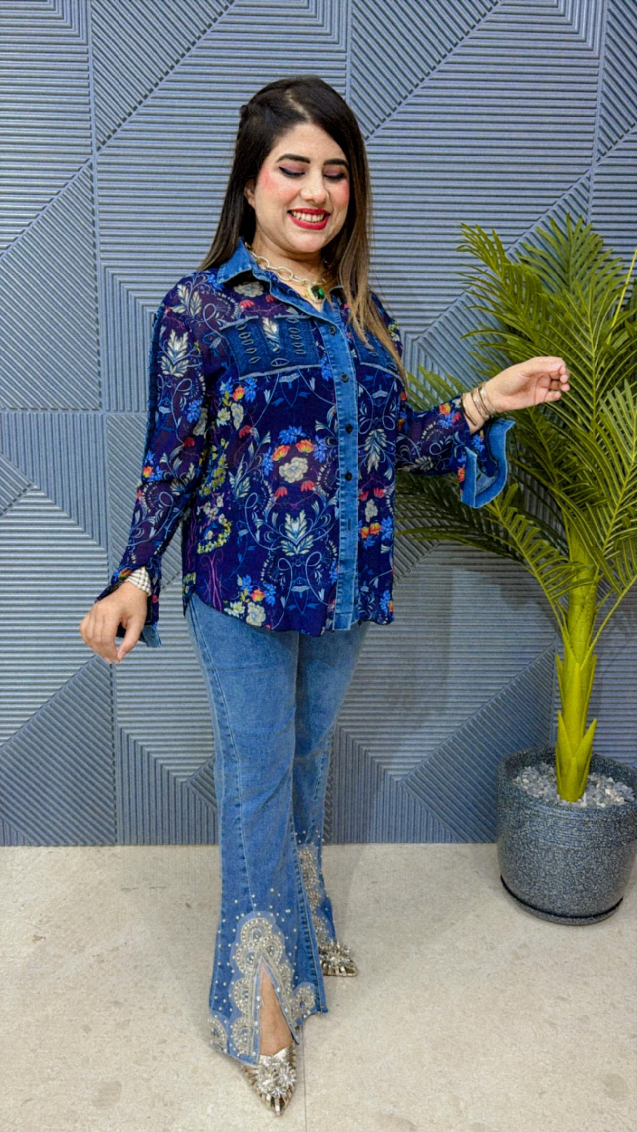 BEAUTFUL SHIRT WITH DENIM COLLAR GGR1471
