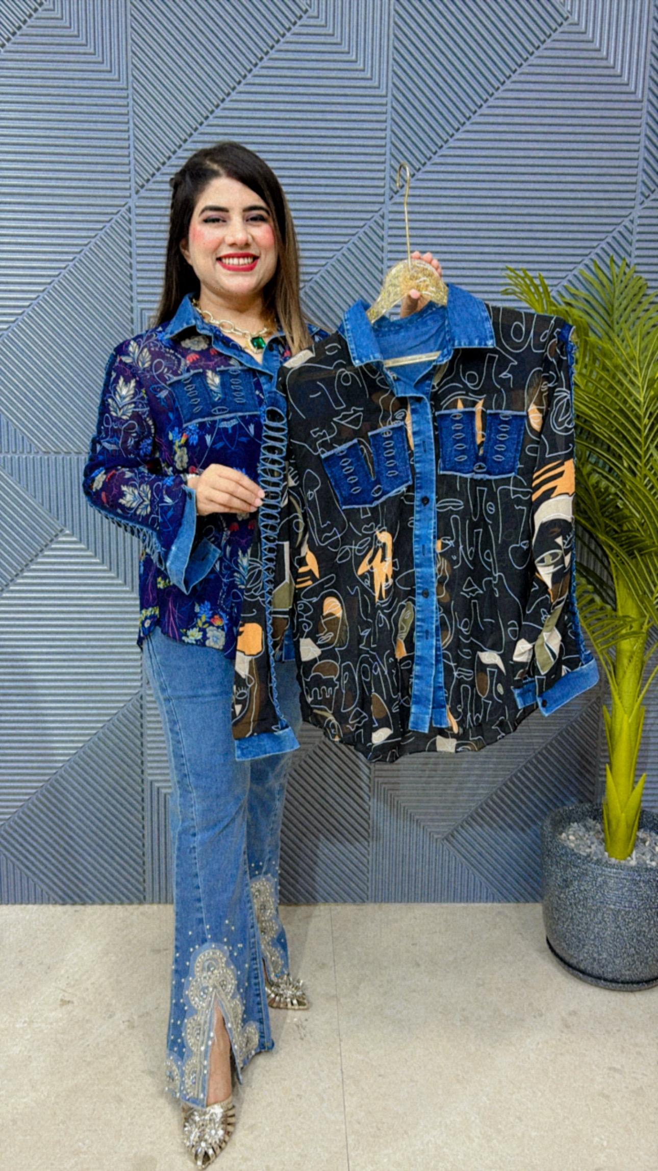 BEAUTFUL SHIRT WITH DENIM COLLAR GGR1471