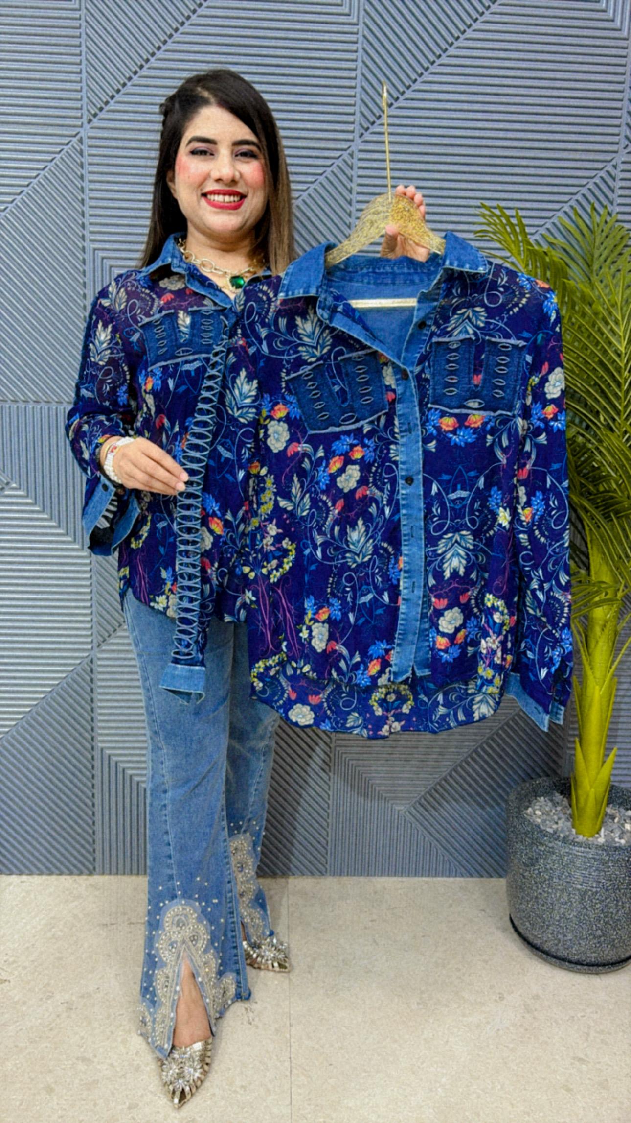 BEAUTFUL SHIRT WITH DENIM COLLAR GGR1471