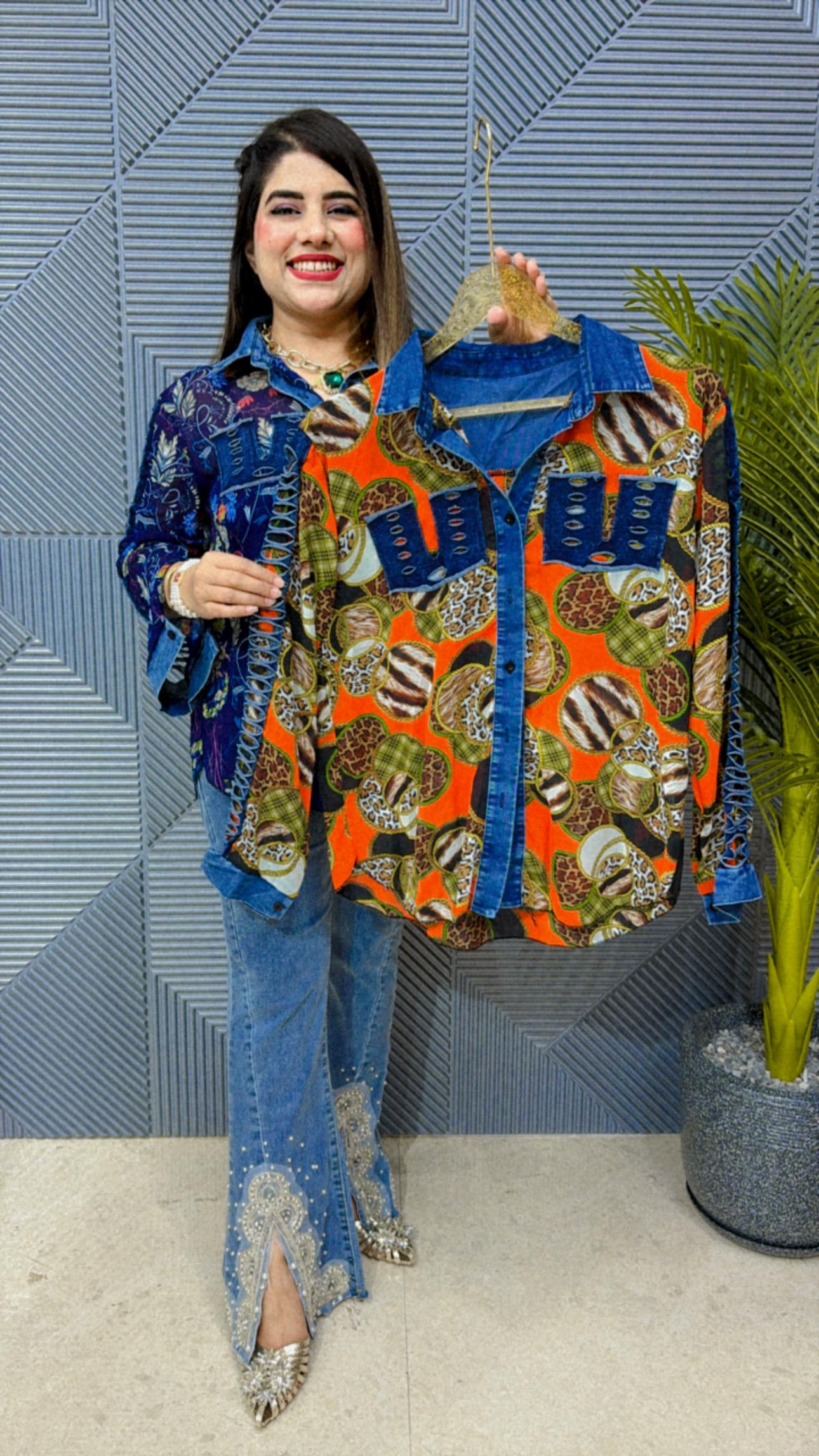 BEAUTFUL SHIRT WITH DENIM COLLAR GGR1471