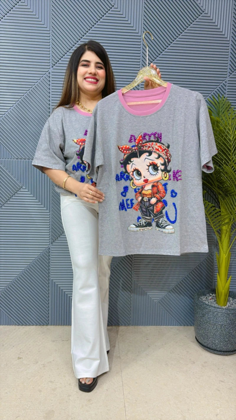 3D DOLL T-SHIRT WITH FRONT SAROSKI WORK GGR1538