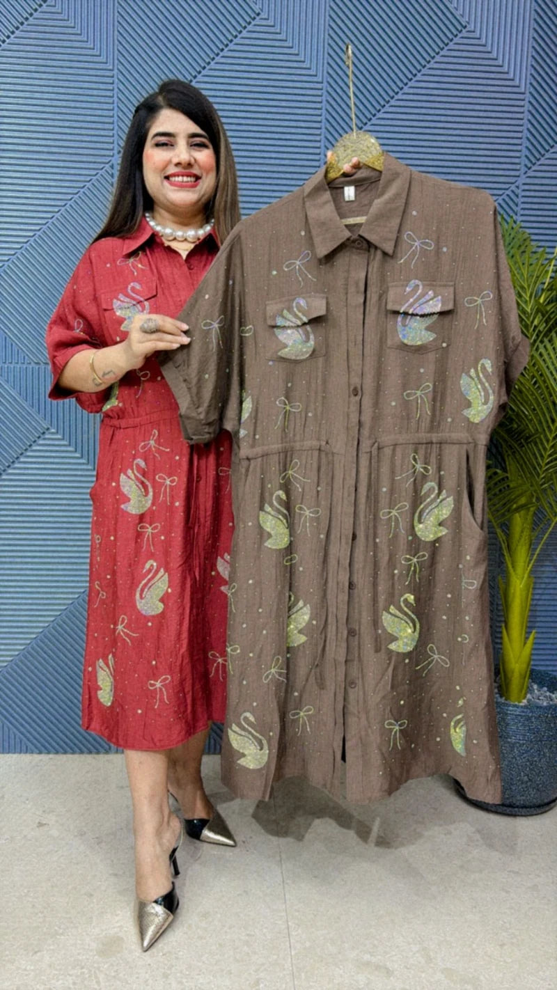SUMMER DRESS WITH BEAUTIFUL WORK OF SWAN GGR1594