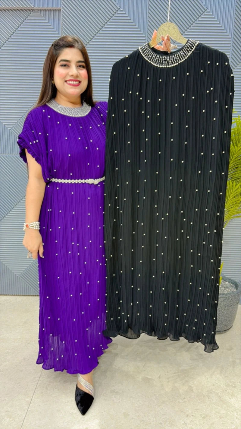 PREMIUM WRINKLE DRESS WITH BELT GGR2004