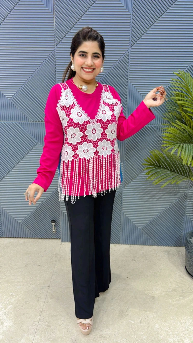 PREMIUM SUMMER TOP WITH LASE WORK ATTECHED JECKET GGR3043