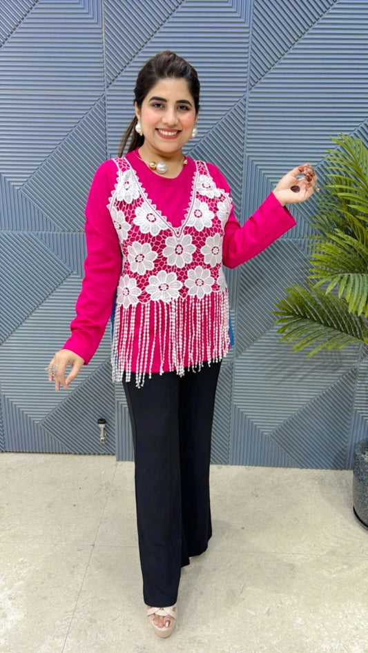 PREMIUM SUMMER TOP WITH LASE WORK ATTECHED JECKET GGR3043