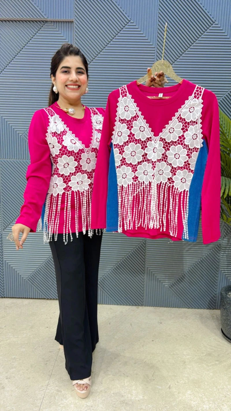 PREMIUM SUMMER TOP WITH LASE WORK ATTECHED JECKET GGR3043