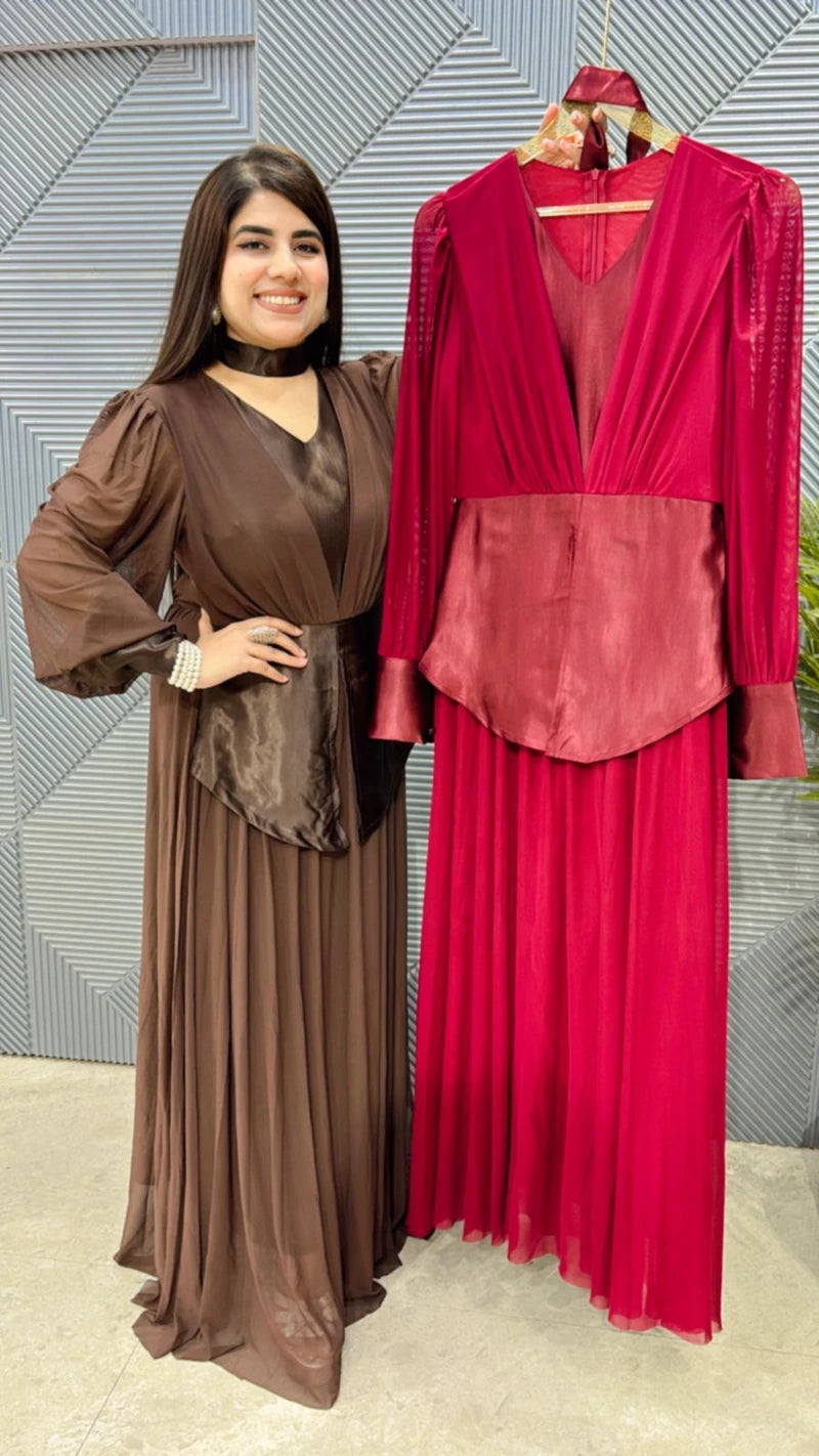 PREMIUM SUMMER WEAR POWERNET DRESS WITH CHOKAR NECK GGR3221