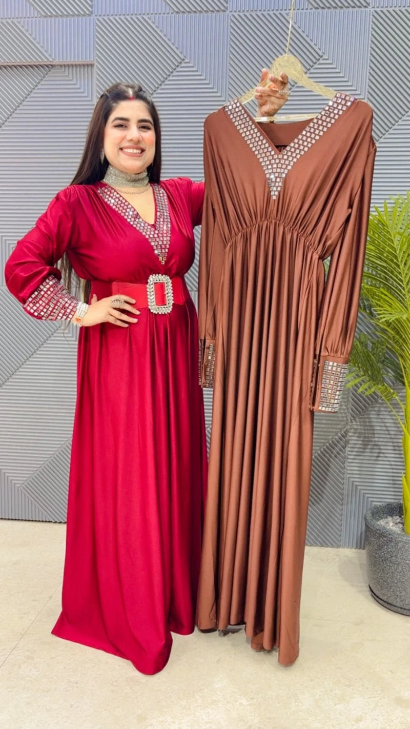 PREMIUM PARTYWEAR GOWN DRESS WITH BELT GGR3323