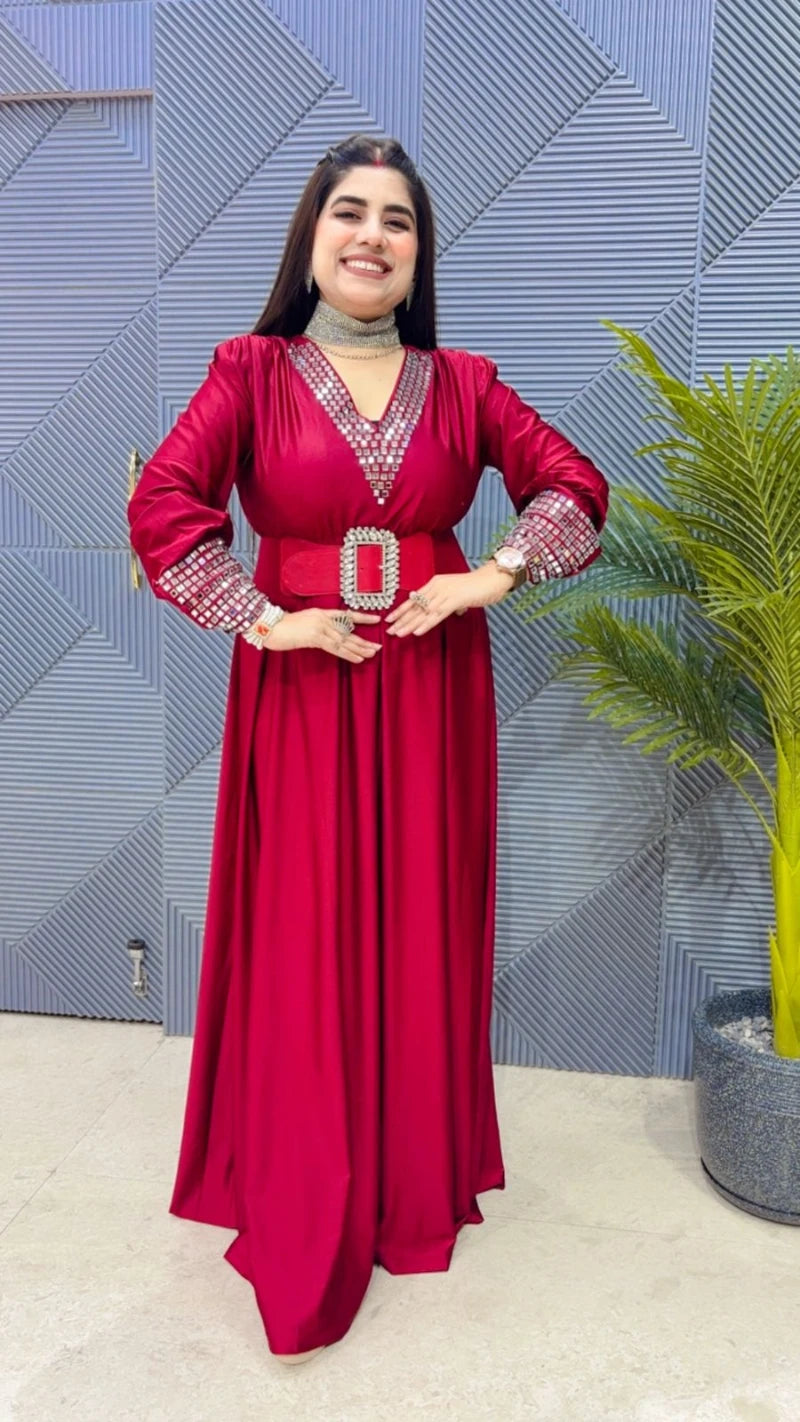 PREMIUM PARTYWEAR GOWN DRESS WITH BELT GGR3323