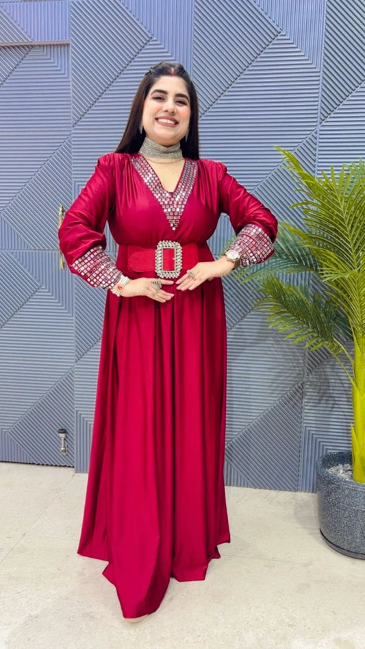 PREMIUM PARTYWEAR GOWN DRESS WITH BELT GGR3323