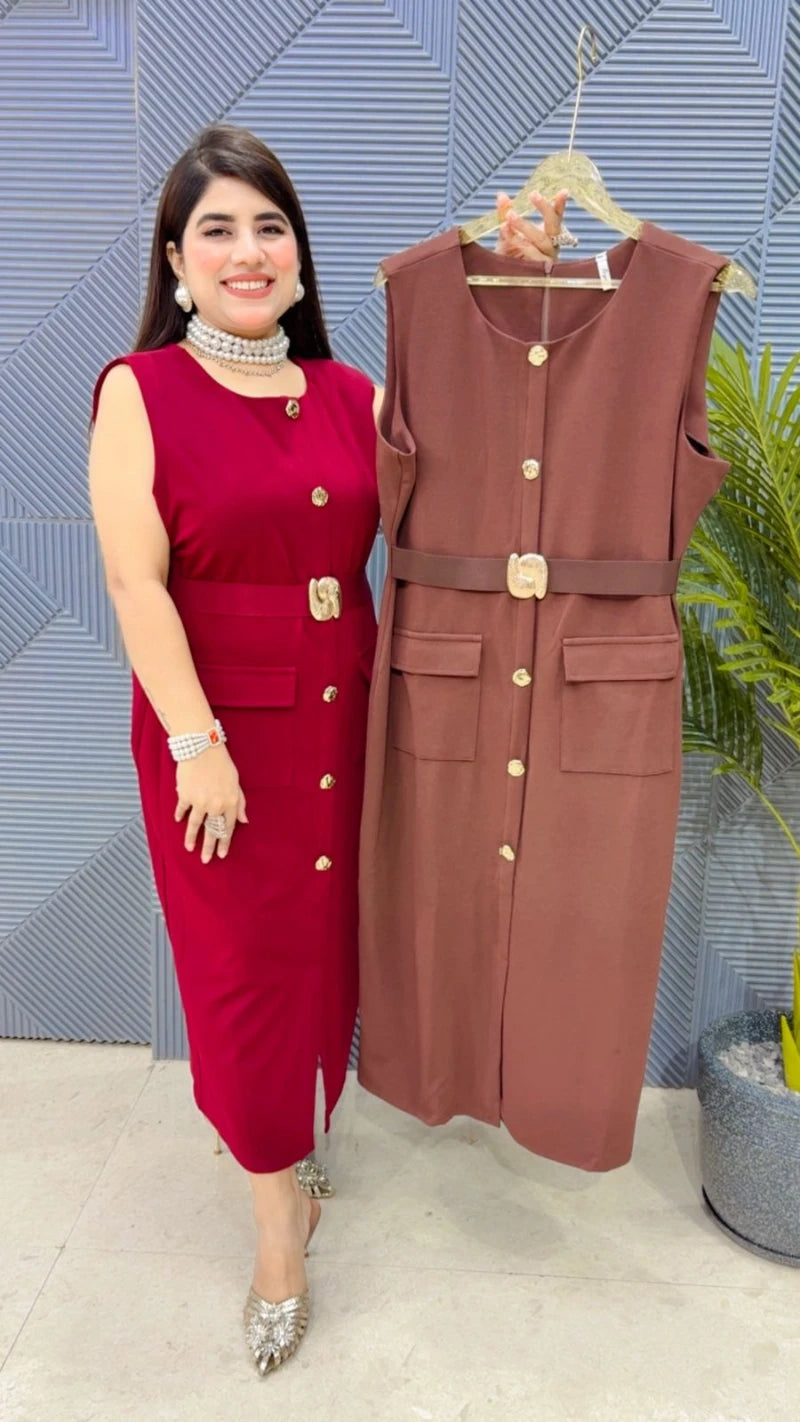 PREMIUM CUT SLEEVS DRESS WITH POCKET GGR3410