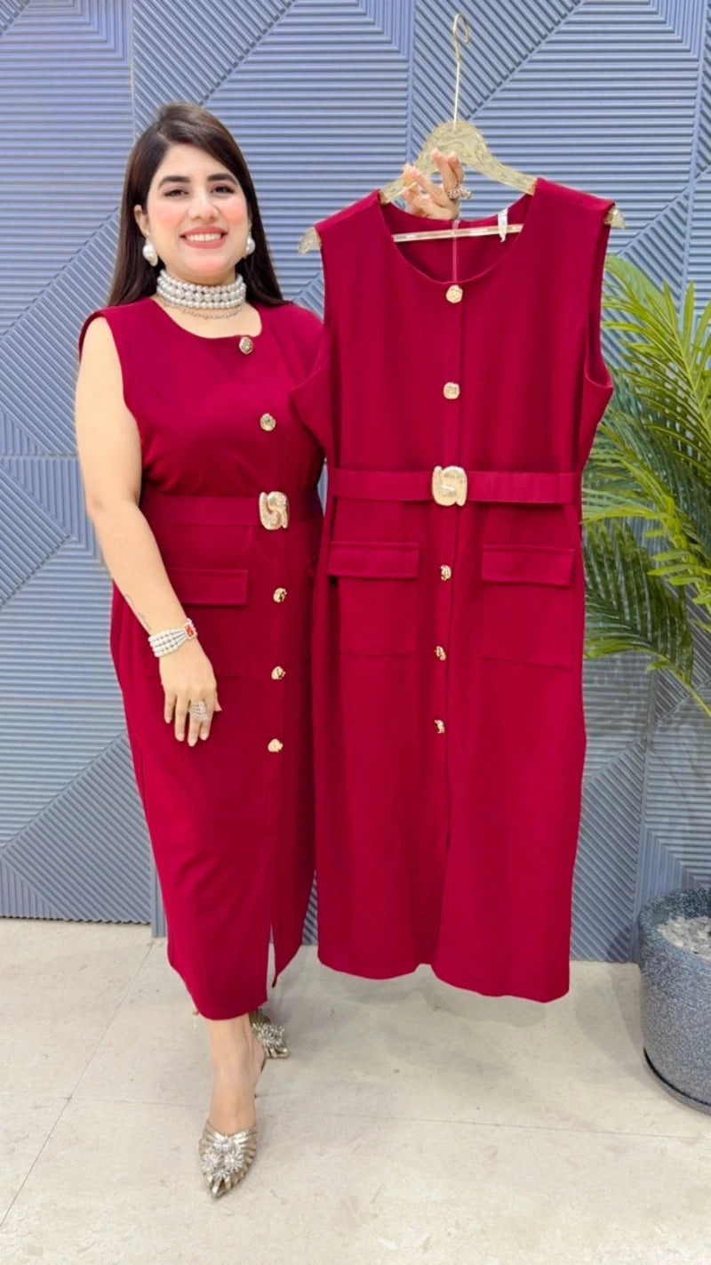 PREMIUM CUT SLEEVS DRESS WITH POCKET GGR3410