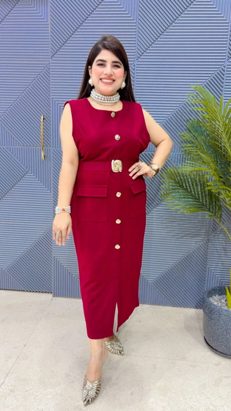 PREMIUM CUT SLEEVS DRESS WITH POCKET GGR3410