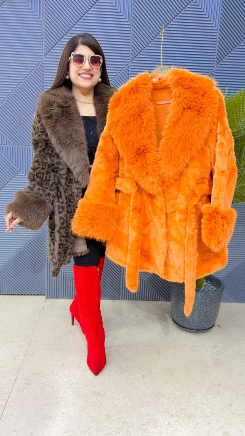 PREMIUM WINTERWEAR FURR JACKET WITH BELT GGR3493