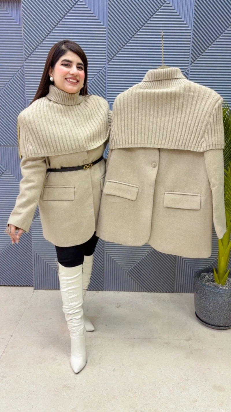 PREMIUM BLAZER CAPE COAT WITH RANDOM BELT GGR3637