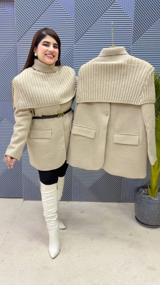 PREMIUM BLAZER CAPE COAT WITH RANDOM BELT GGR3637