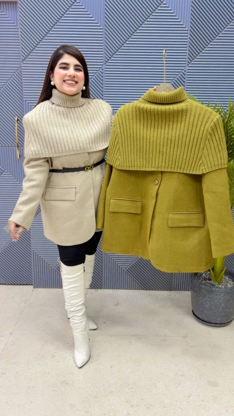 PREMIUM BLAZER CAPE COAT WITH RANDOM BELT GGR3637