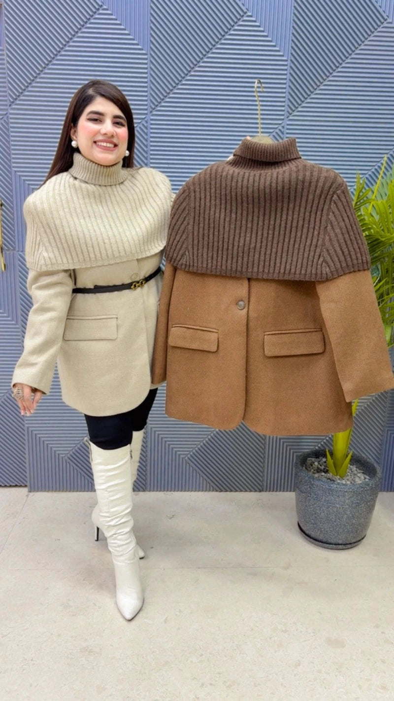 PREMIUM BLAZER CAPE COAT WITH RANDOM BELT GGR3637