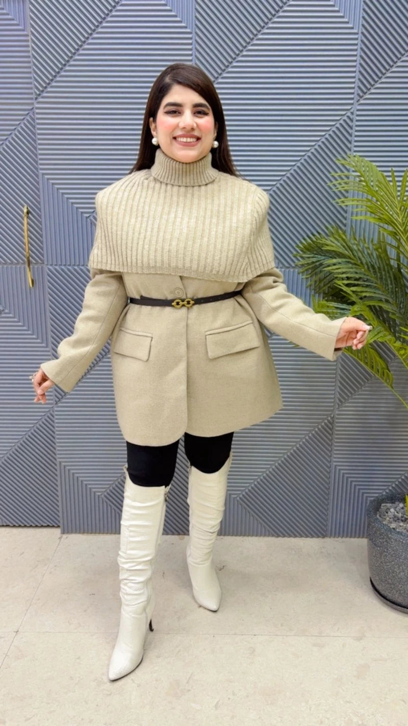 PREMIUM BLAZER CAPE COAT WITH RANDOM BELT GGR3637