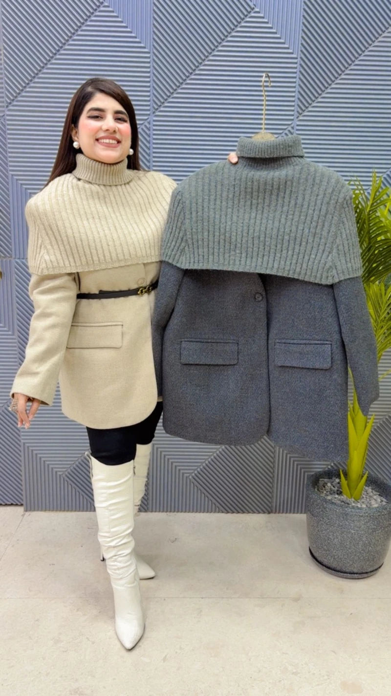 PREMIUM BLAZER CAPE COAT WITH RANDOM BELT GGR3637