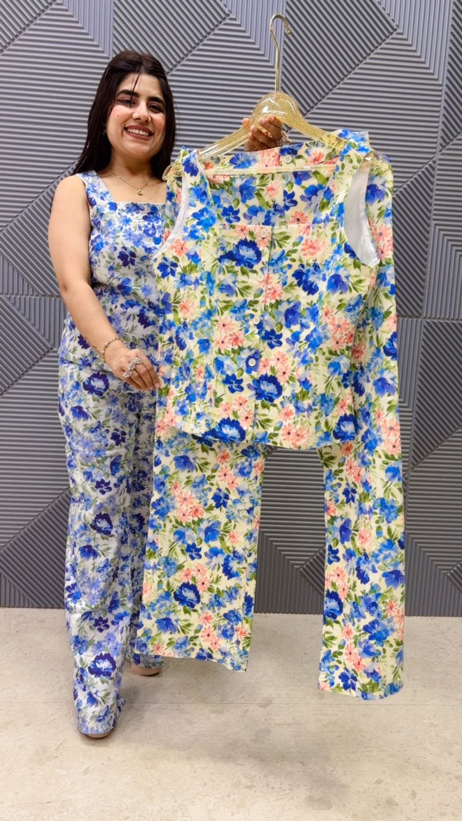 BEAUTIFUL DENIM FLOWER PRINTED CORD SET GGR5126 Girls Glitters