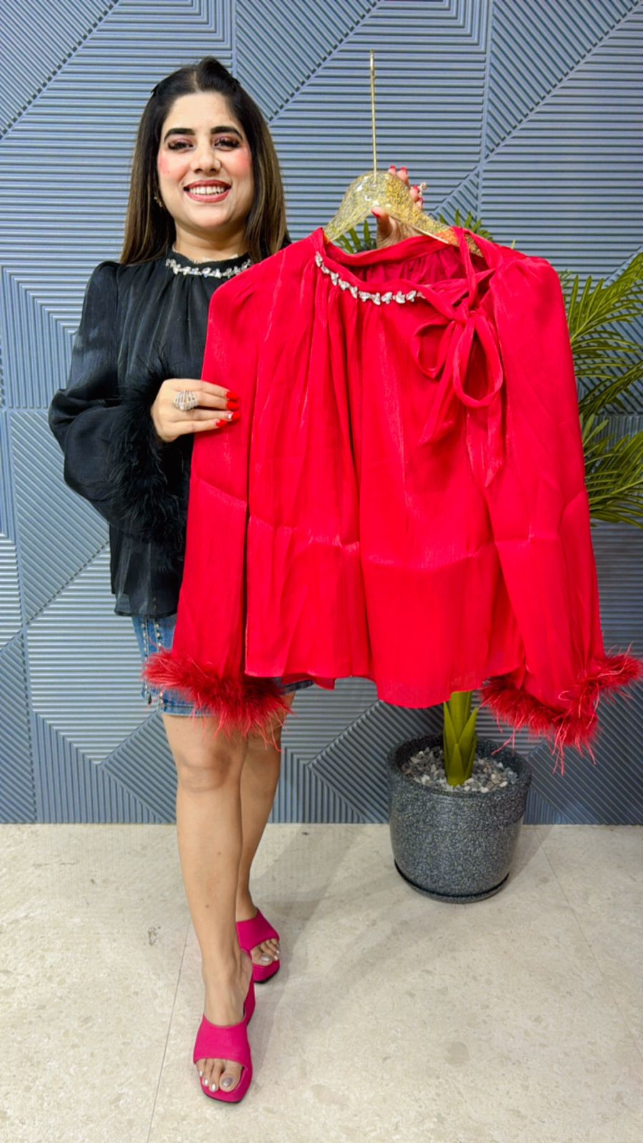 Partywear Shirt With Feather Sleeves GGR1096